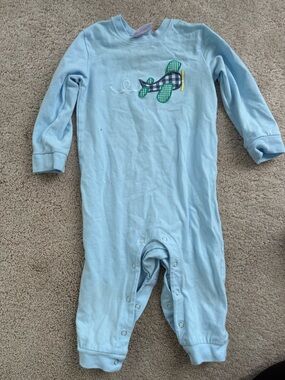 Light Blue Baby One-Piece Bodysuit with Airplane Applique